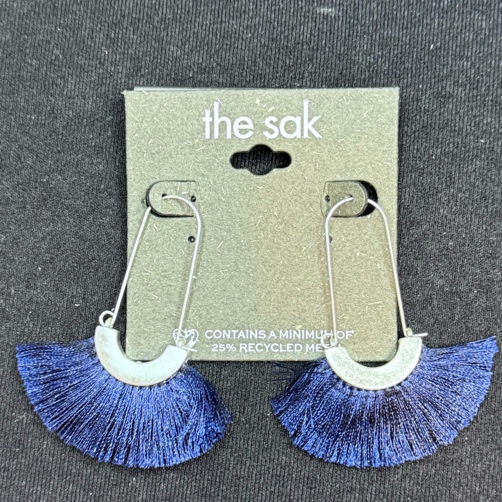 The Sak Fan Tassel Earrings in Navy 2.5 inch approx